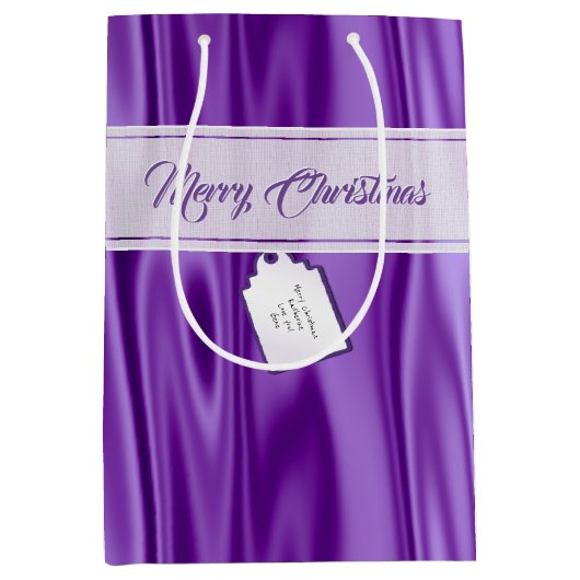 Jouw tekst | Elegant Kerstmis Paars Satin Medium Cadeauzakje (Voorkant)