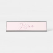 Jouw tekst | Elegant Script & Zacht Blush Roze Bureau Naambordje (Voorkant)