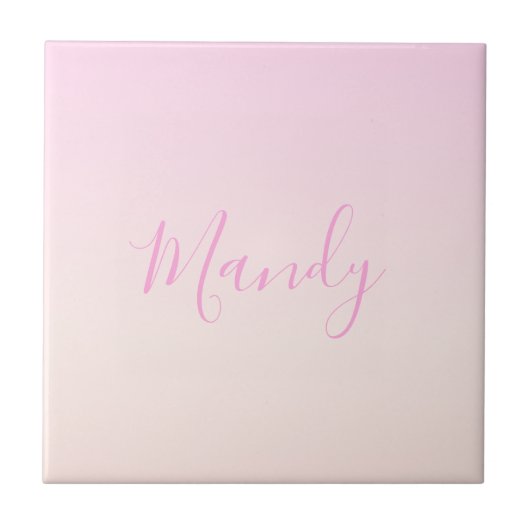 Jouw tekst | Elegant Script & Zachte Blush Roze Om Tegeltje (Voorkant)