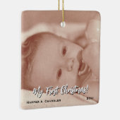 Jouw tekst en Baby Foto Mijn eerste Kerstmis Keramisch Ornament (Rechts)