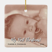 Jouw tekst en Baby Foto Mijn eerste Kerstmis Keramisch Ornament (Achterkant)