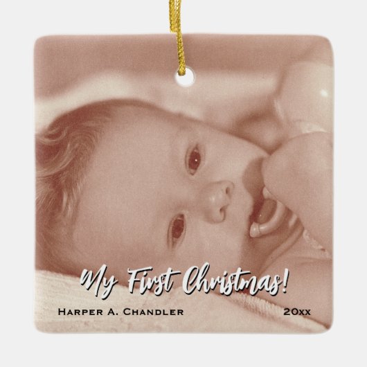 Jouw tekst en Baby Foto Mijn eerste Kerstmis Keramisch Ornament (Voorkant)