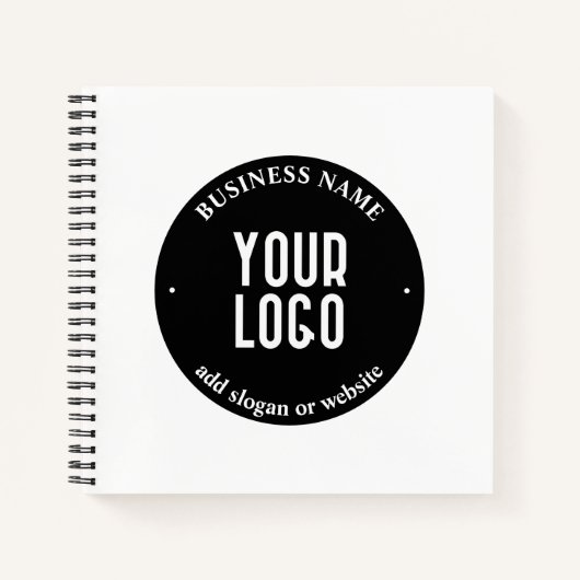 Jouw tekst en geüploade Logo | Bewerkbaar zwart-wi Notitieboek (Voorkant)
