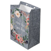 Jouw tekst  Floral Wreath Silver Glitter Medium Cadeauzakje (Voorkant Gekanteld)