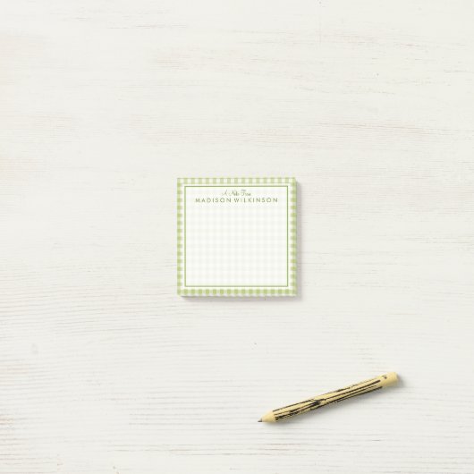 Jouw tekst |  groene mint Gingham Post-it® Notes (Op bureau)