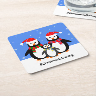 Jouw tekst kerst bij Penguin Vierkante Kartonnen Onderzetter