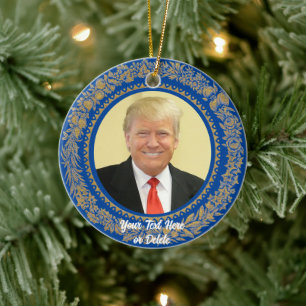 Jouw tekst/Kleur Donald Trump Kerstkrans Blauw Keramisch Ornament