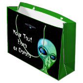 Jouw tekst & Kleur Koel Groen Alien Zilver UFO Groot Cadeauzakje (Achterkant Gekanteld)