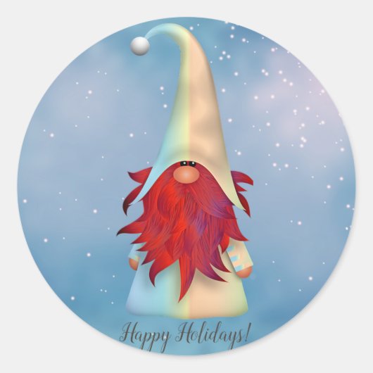 Jouw tekst/kleur rode baardgnome feestvlokken ronde sticker (Voorkant)