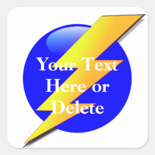 Jouw tekst/kleurenblauw/goudbliksembolt superheld vierkante sticker