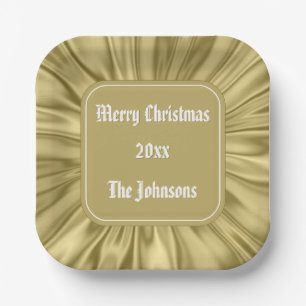 Jouw tekst: "Merry Christmas" Gold Ruched Satin Papieren Bordje