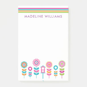 Jouw tekst   Neon Colors Retro Flowers Post-it® Notes