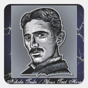 Jouw tekst Nikola Tesla Engineer Electric Blue/Gre Vierkante Sticker