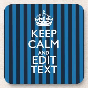 Jouw tekst op "Keep Calm Blue Stripes"-decor Bier Onderzetter