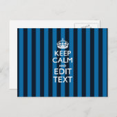 Jouw tekst op "Keep Calm Blue Stripes"-decor Briefkaart (Voorkant / Achterkant)
