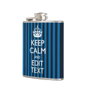 Jouw tekst op "Keep Calm Blue Stripes"-decor Heupfles (Links)