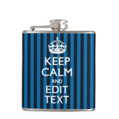 Jouw tekst op "Keep Calm Blue Stripes"-decor Heupfles (Voorkant)