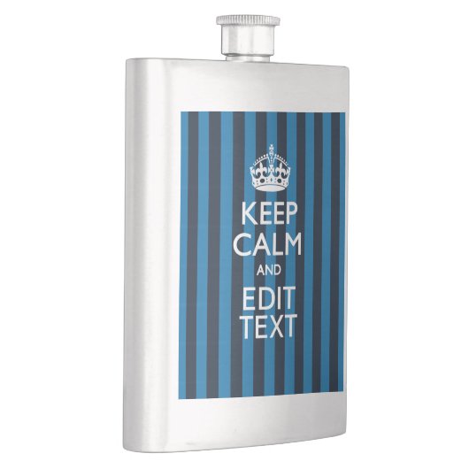 Jouw tekst op "Keep Calm Blue Stripes" Heupfles (Rechts)
