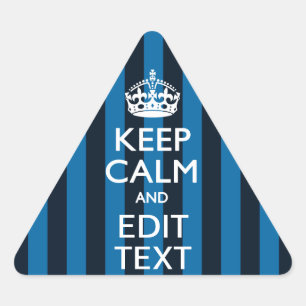 Jouw tekst op 'Keep Calm Blue Stripes'-stijl Driehoek Sticker