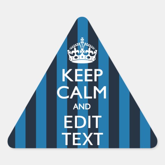 Jouw tekst op 'Keep Calm Blue Stripes'-stijl Driehoek Sticker (Voorkant)