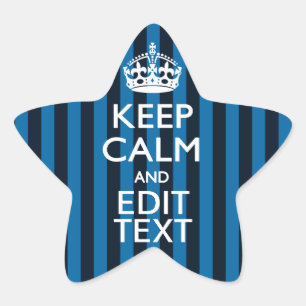 Jouw tekst op 'Keep Calm Blue Stripes'-stijl Ster Sticker