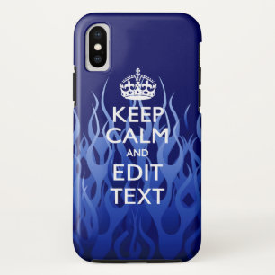 Jouw tekst op "Keep Calm on Blue Racing Flames" iPhone X Hoesje
