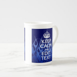 jouw tekst op 'Keep Calm' op 'Navy Blue Racing Fla Porselein Kop