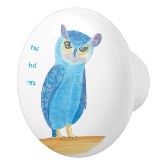 Jouw tekst op Schattigee Blue Owl Knobs Keramische Knop (Rechts)