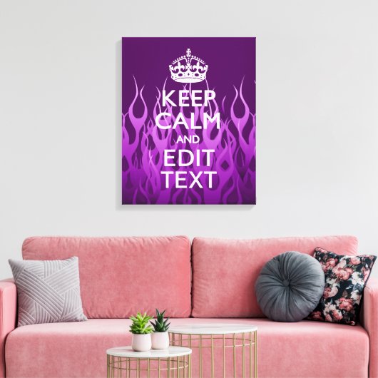 Jouw tekst over "Keep Calm" op Paarse racegevechte Canvas Afdruk (Insitu (Woonkamer))