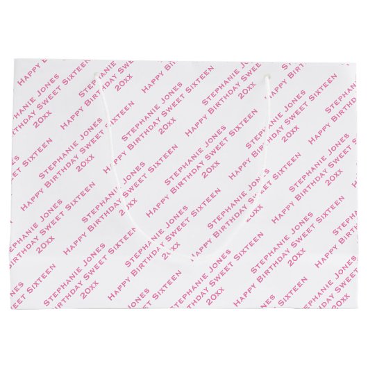 Jouw tekst Patroon All Over Print Roze/Wit Groot Cadeauzakje (Achterkant)