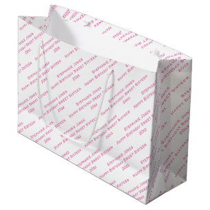 Jouw tekst Patroon All Over Print Roze/Wit Groot Cadeauzakje