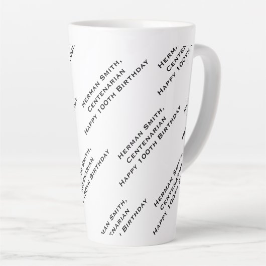 Jouw tekst Pattern All Over Print Zwart/Wit Latte Mok (Rechterhoek)