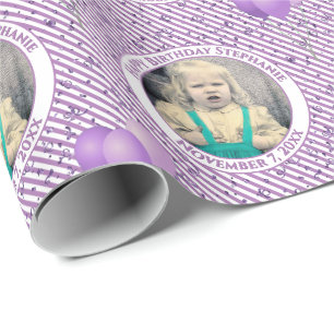 Jouw tekst.Photo Lavendar/Witte Eenvoudige Strepen Cadeaupapier