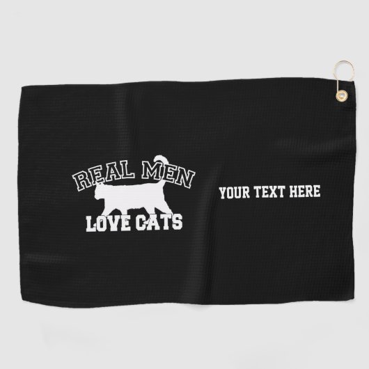 Jouw tekst Real Mannen Love Cats Silhouette Golfhanddoek (Horizontaal)