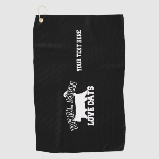 Jouw tekst Real Mannen Love Cats Silhouette Golfhanddoek (Voorkant)
