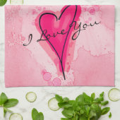 JOUW TEKST Roze Waterverf Hart Theedoek (Gevouwen)