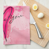 JOUW TEKST Roze Waterverf Hart Theedoek (Quarter Fold)