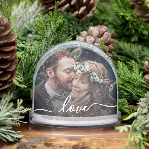 Jouw tekst Simple Modern Script 2-Photo Sneeuwbol