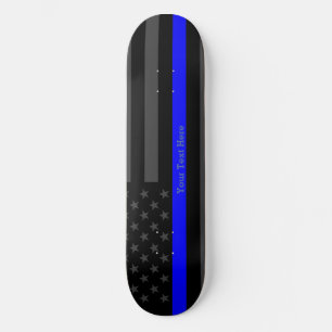 Jouw tekst Thin Blue Line Aangepast zwart, VS vlag Skateboard