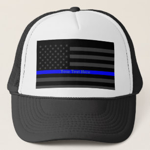 jouw tekst Thin Blue Line Black, Amerikaanse vlag Trucker Pet