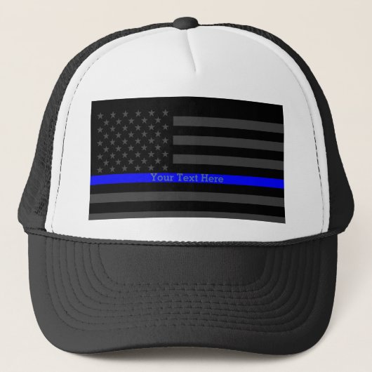 jouw tekst Thin Blue Line Black, Amerikaanse vlag Trucker Pet (Voorkant)