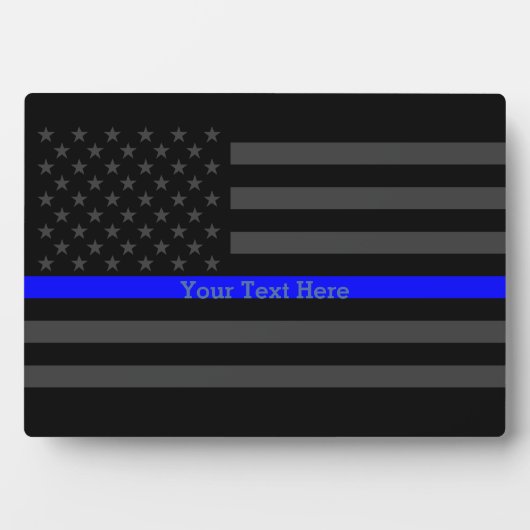 Jouw tekst Thin Blue Line Black, VS-vlag Fotoplaat (voorkant)