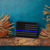 Jouw tekst Thin Blue Line Black, VS-vlag Fotoplaat (Zijkant)
