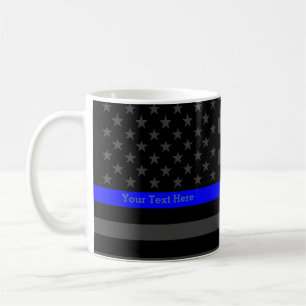 jouw tekst Thin Blue Line Black, VS vlag personali Koffiemok