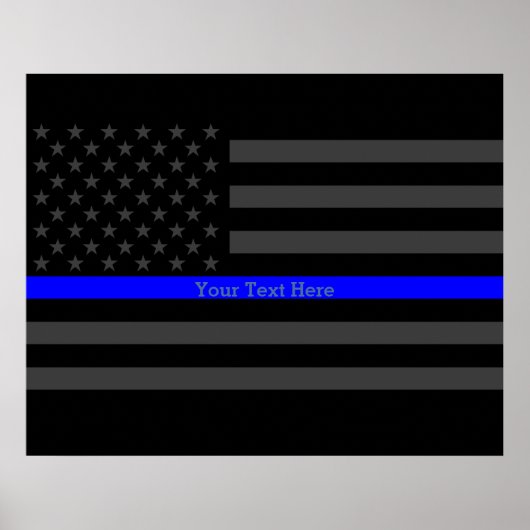 Jouw tekst Thin Blue Line Stylish Charcoal VS vlag Poster (Voorkant)
