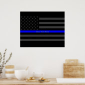 Jouw tekst Thin Blue Line Stylish Charcoal VS vlag Poster (Keuken)