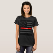 Jouw tekst Thin Red Line Black US Flag Statement o T-shirt (Voorkant volledig)