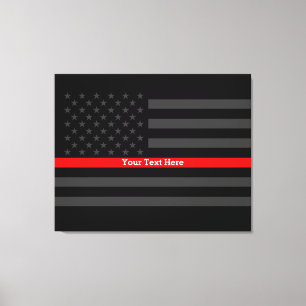 Jouw tekst Thin Red Line stijlvolle zwarte Amerika Canvas Afdruk