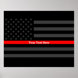 Jouw tekst Thin Red Line Stylish Charcoal US Flag Poster