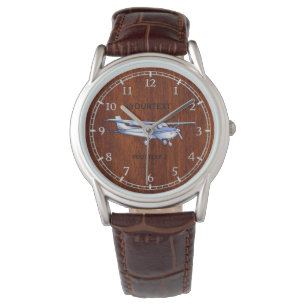 Jouw tekst Vliegtuig Classic Cessna Flying Mahonie Horloge